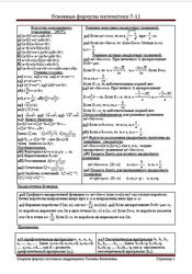 Основные формулы математики, 7-11 классы, Андрющенко Т.Я.